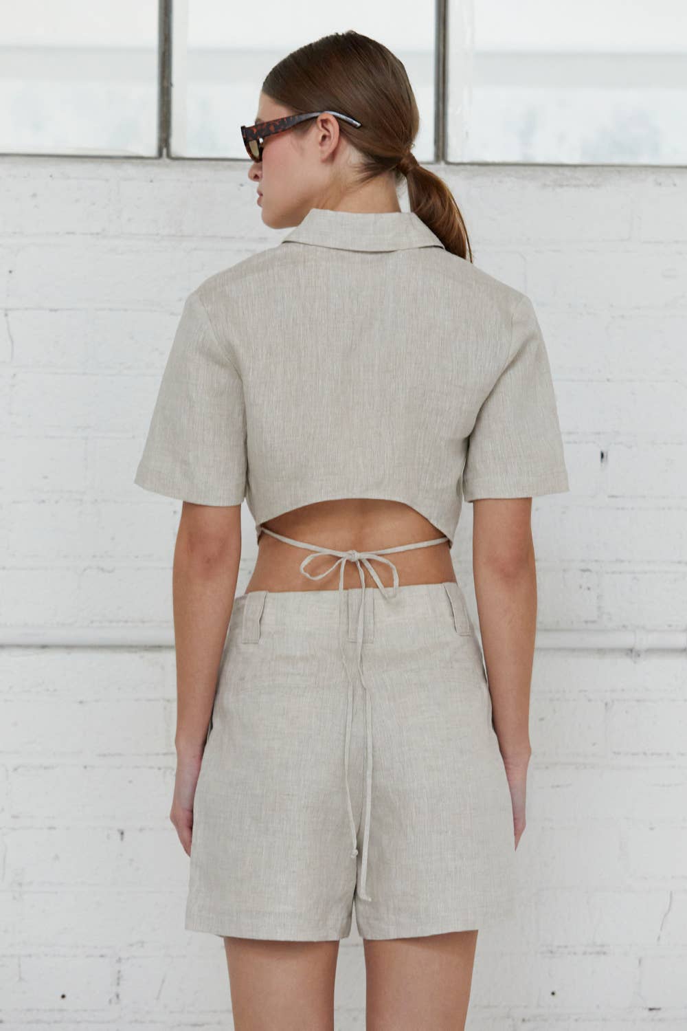 Sadie Cropped Tie Back Linen Top