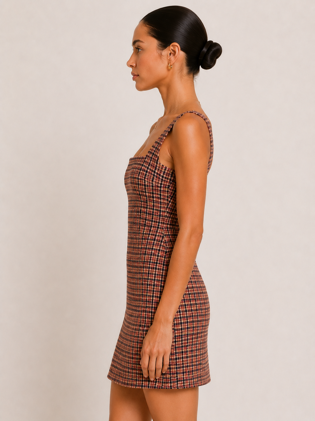 Kimia SQUARE NECK PLAID DRESS