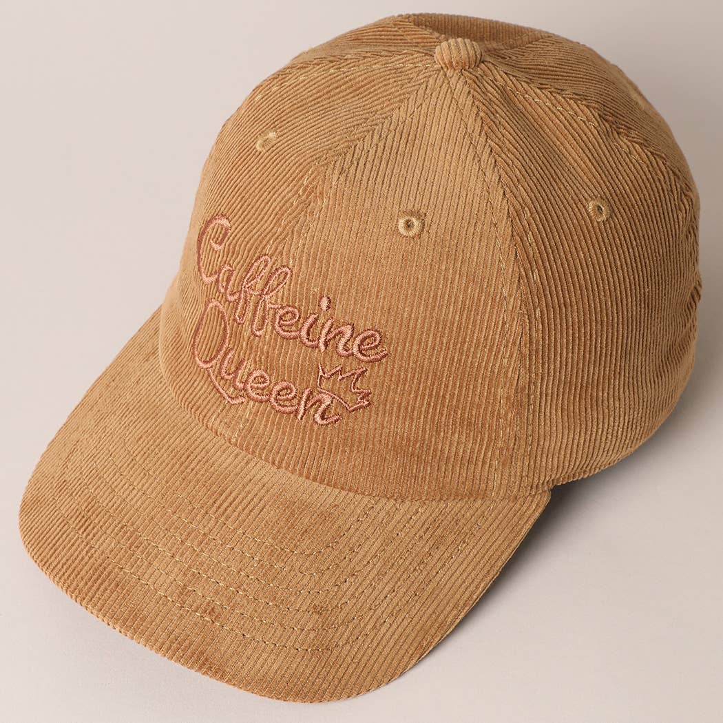 Caffeine Queen Letter Embroidery Corduroy Cap