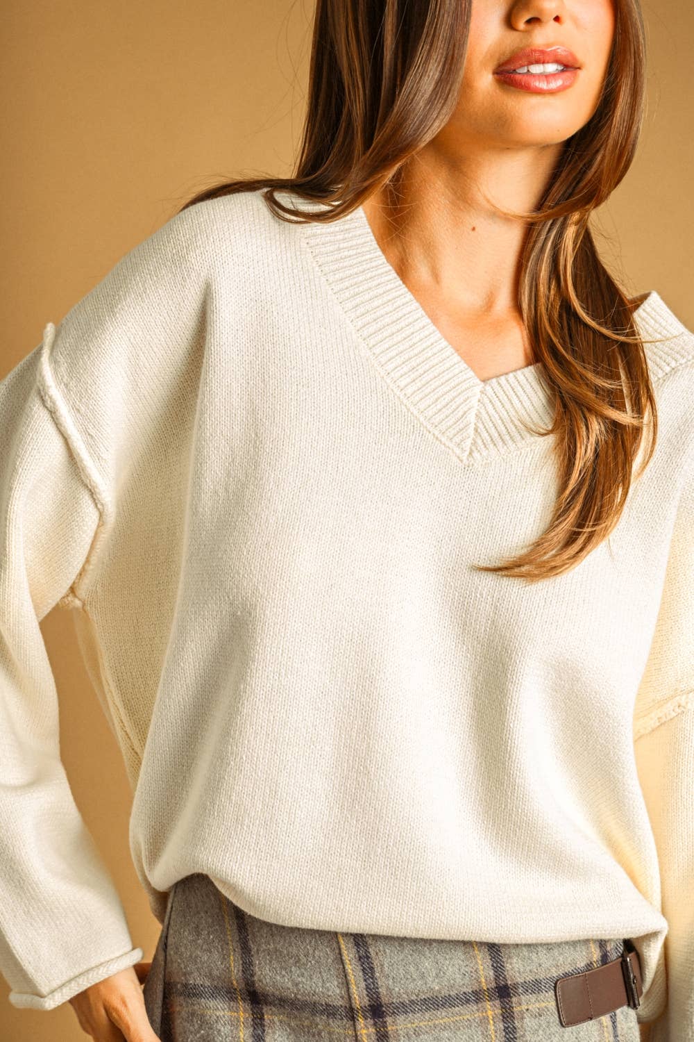 Meara V-NECK OVERSIZED LONG SLEEVE SWEATER TOP