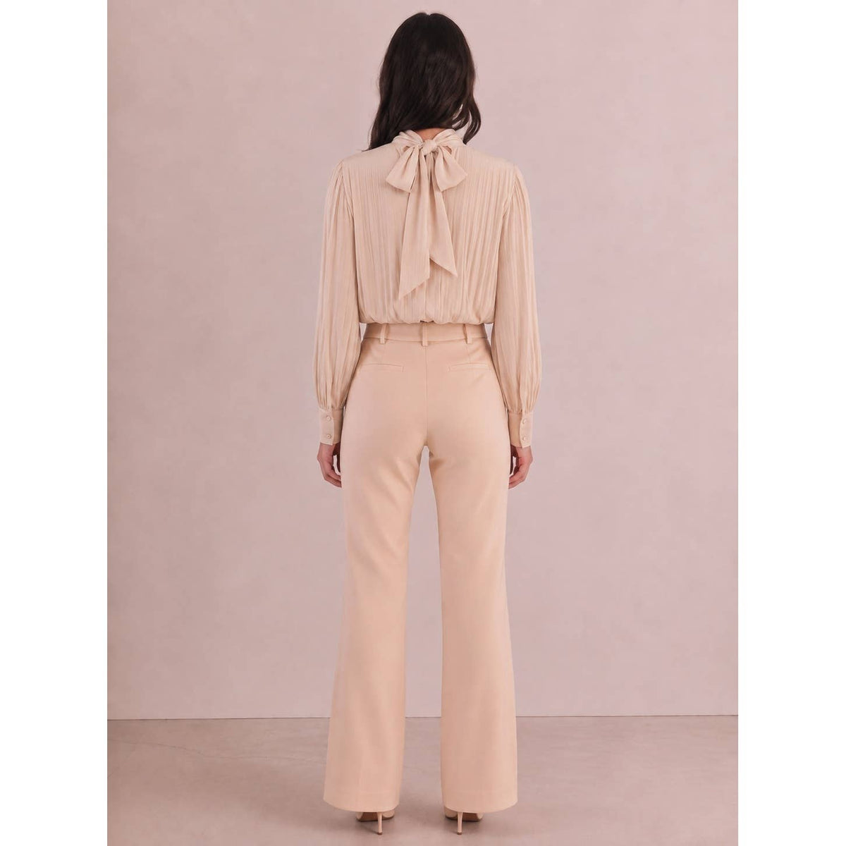 Maya CHIFFON DRAPPED RUCHED LONG SLEEVE HIGH NECK BLOUSE