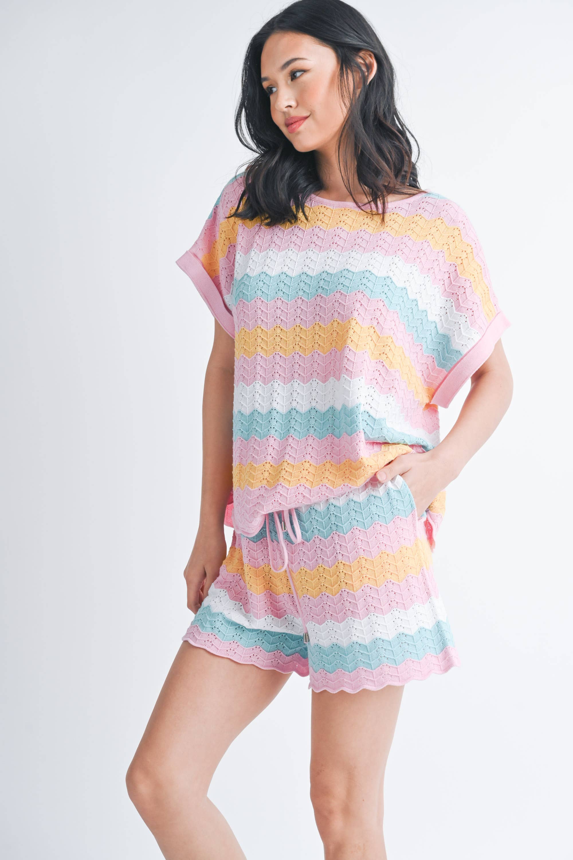 Josie ZIGZAG SWEATER SHORT SLEEVES SET WITH SHORTS