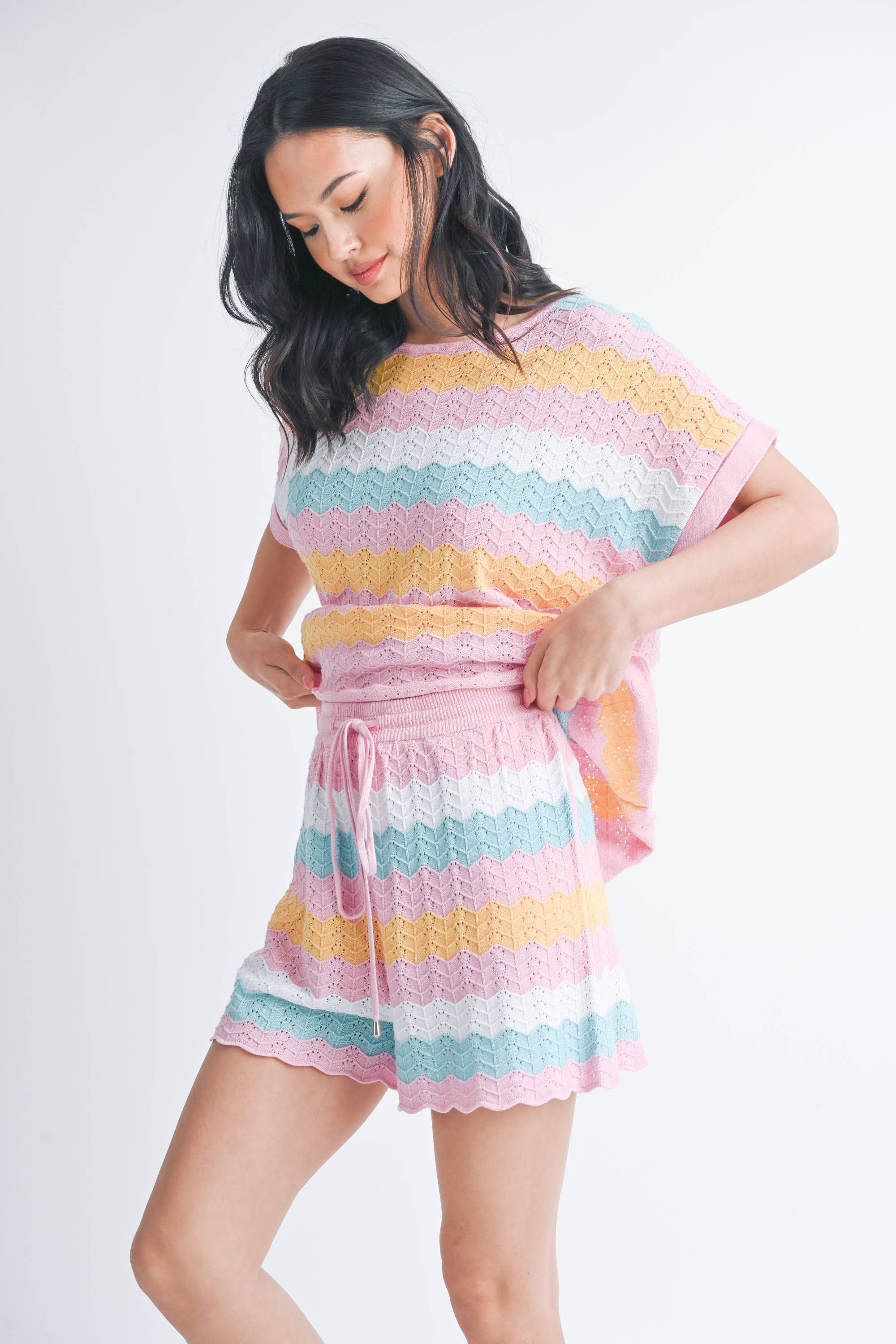 Josie ZIGZAG SWEATER SHORT SLEEVES SET WITH SHORTS