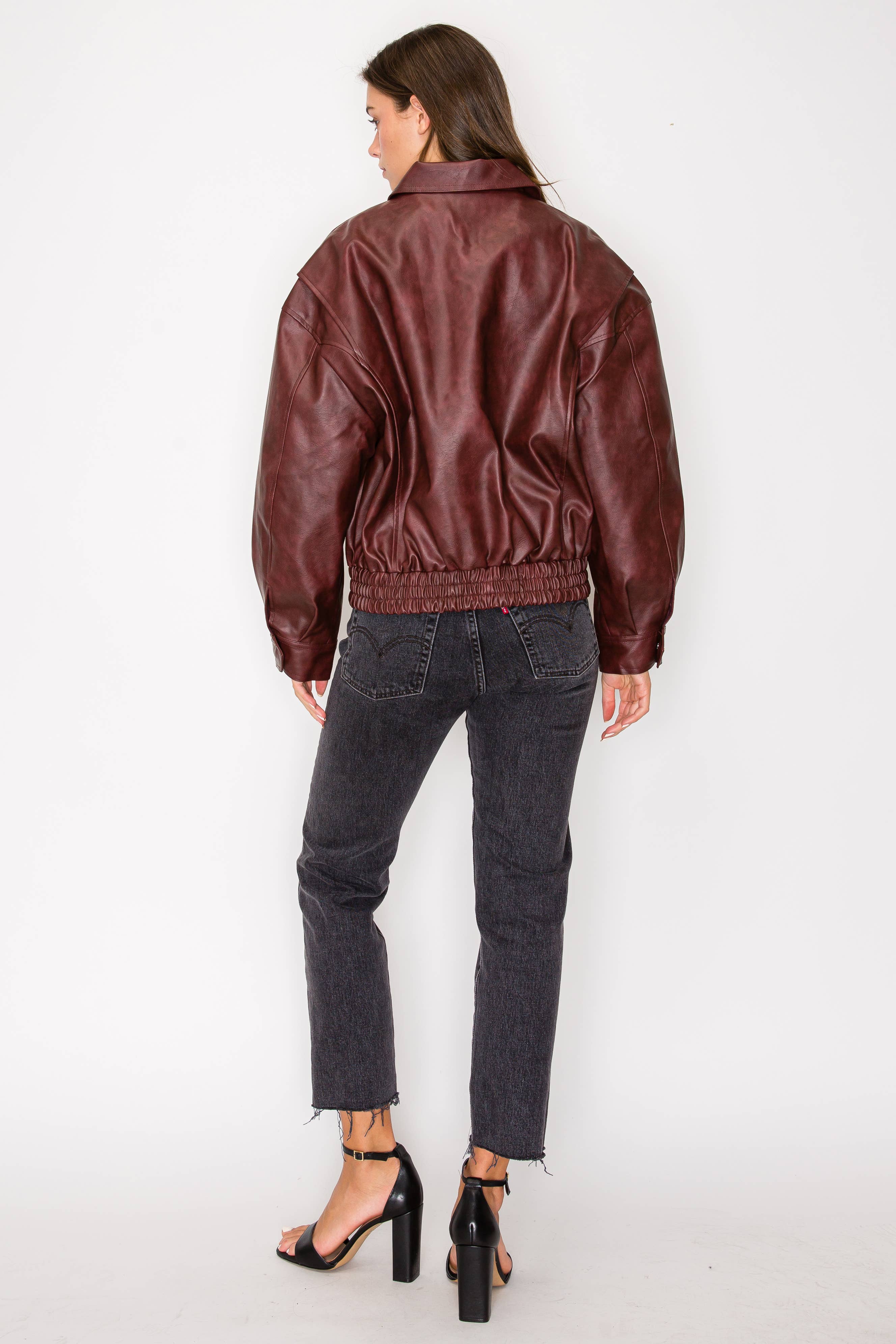 Kay FAUX LEATHER OVERSIZED BOMBER JACKET