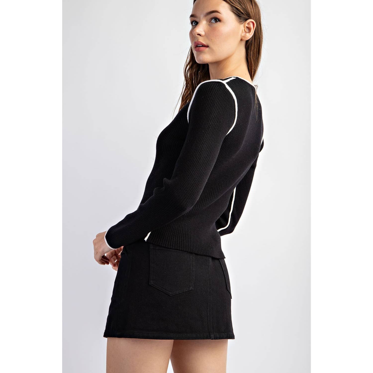 Wren CONTRAST EDGE LONG SLEEVE TOP