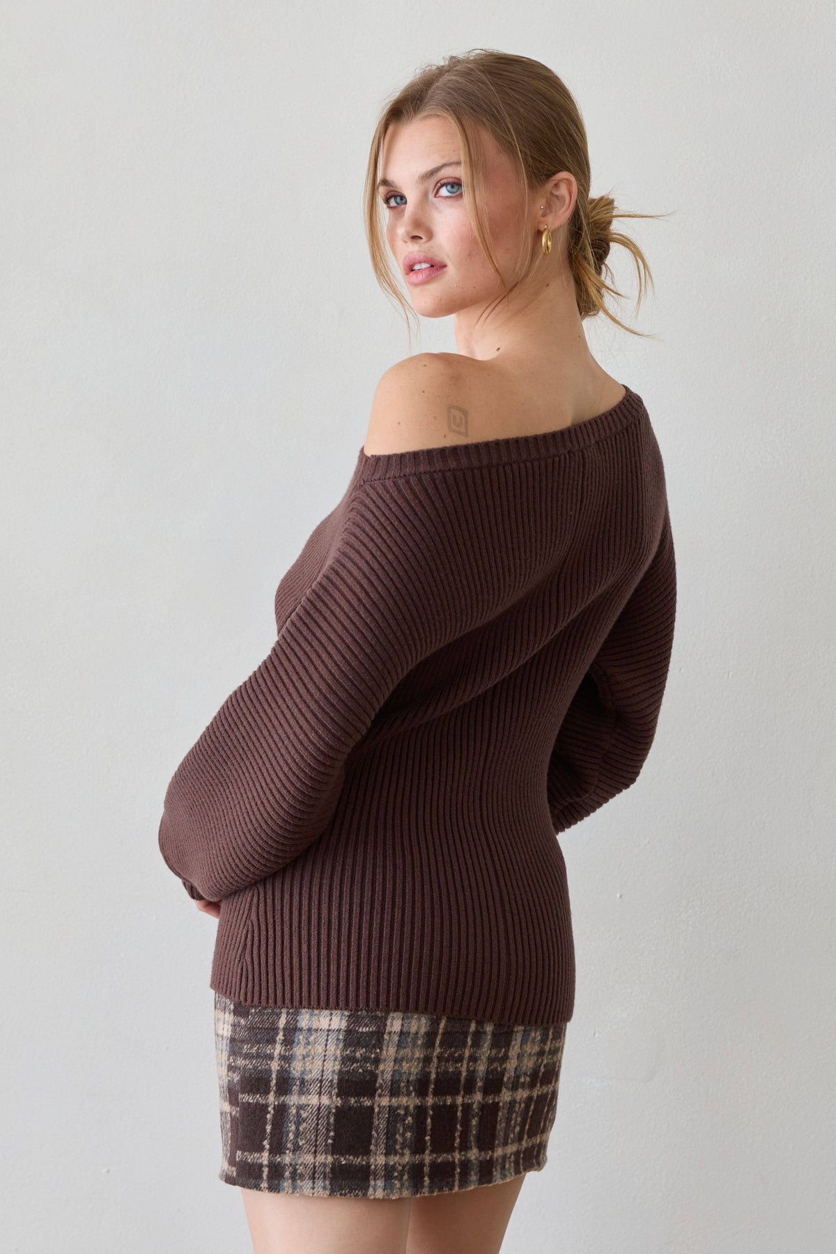 Maggy One Shoulder Fitted Dolman Sleeve Sweater Top