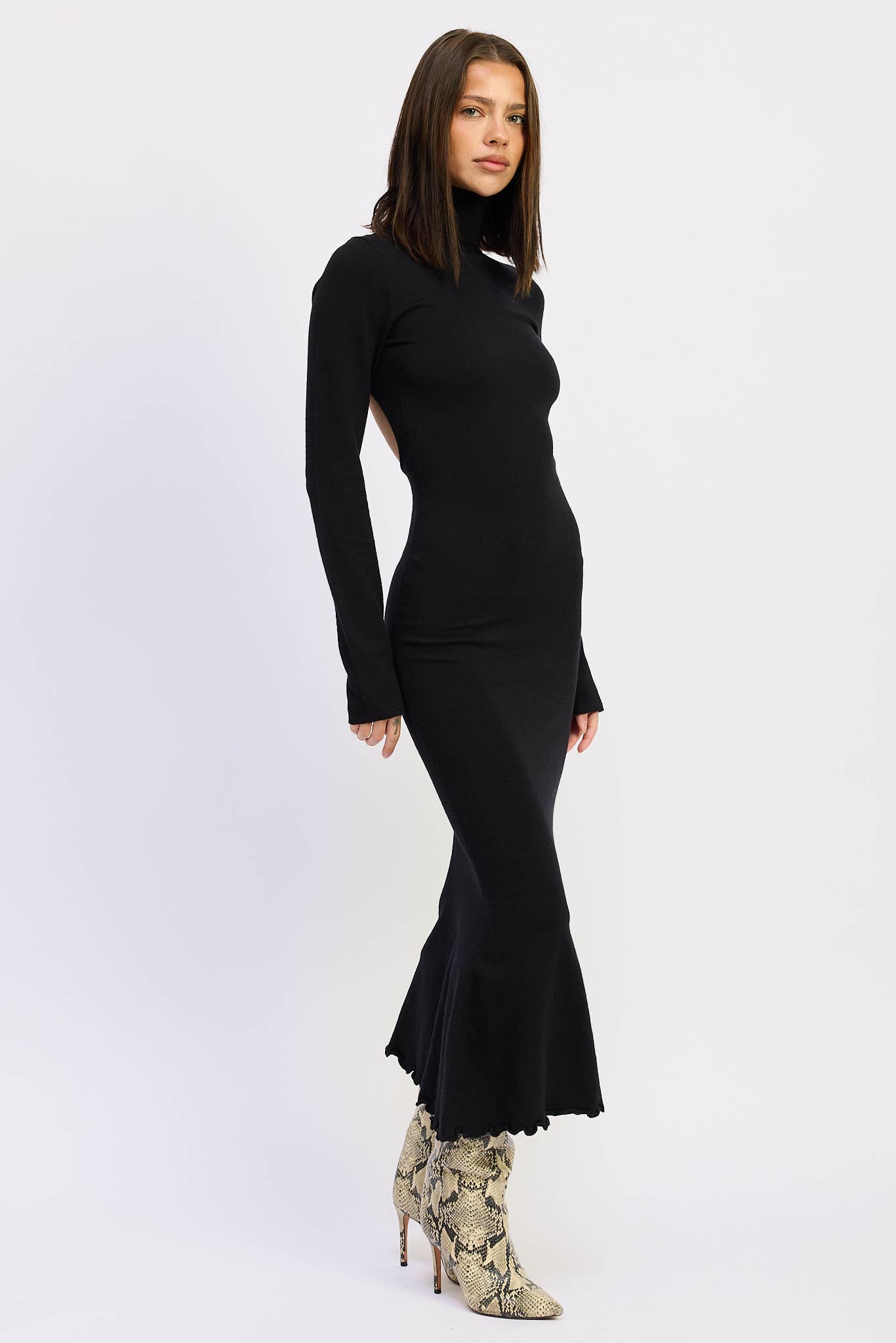Nolan TURTLE NECK MIDI DRESS WITH BACK CUTOUT