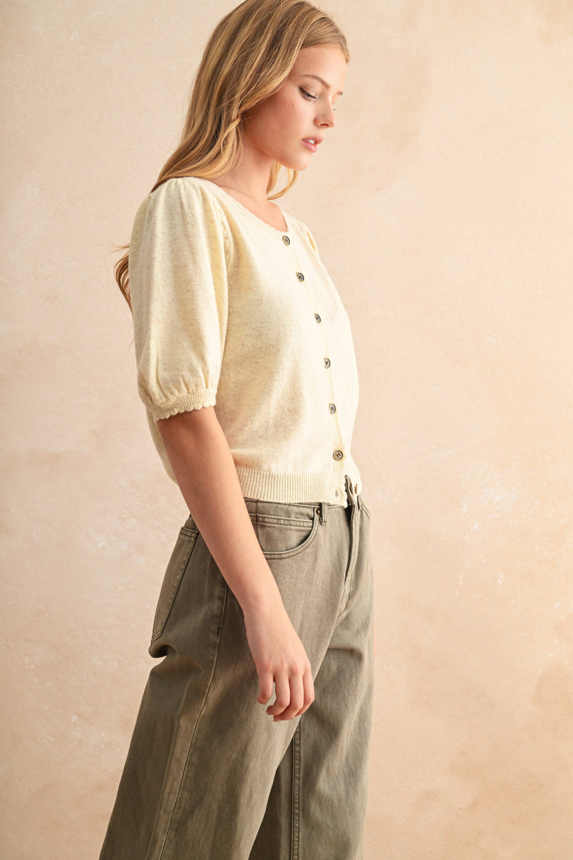 Raisa PUFF SLEEVE BUTTON DOWN KNIT CARDIGAN