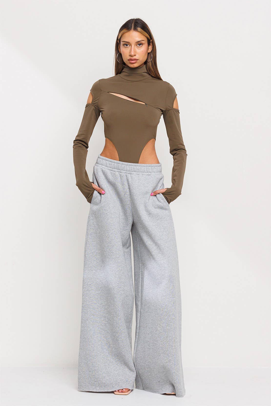 Nori Front slit and cold shoulder mock neck bodysuits