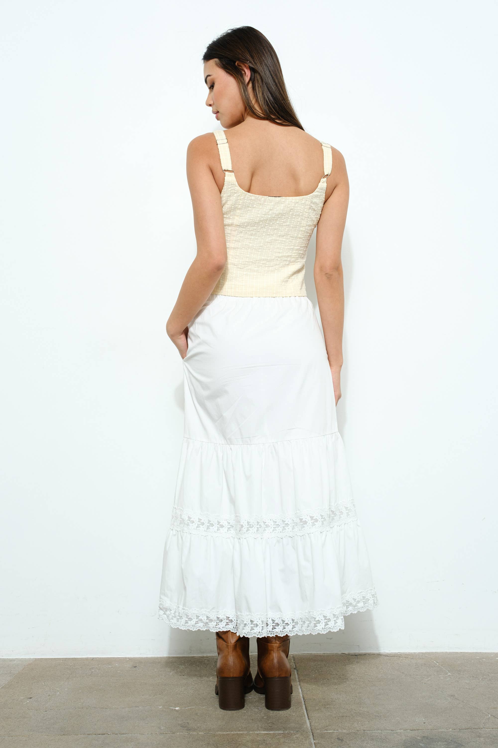 PEEKABOO LACE UP TOP