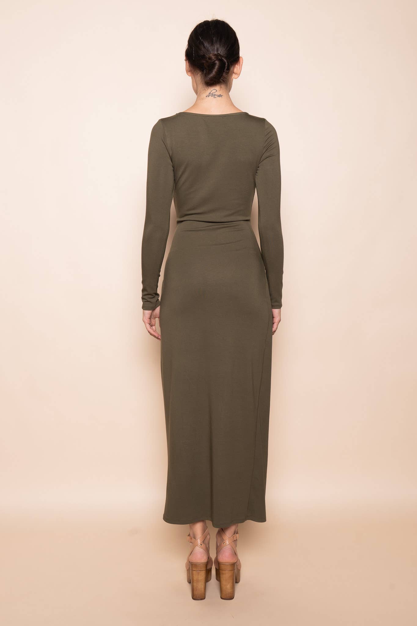 CHIC WRAP PANEL BUCKLE LONG SLEEVE MAXI DRESS-DD10840FO