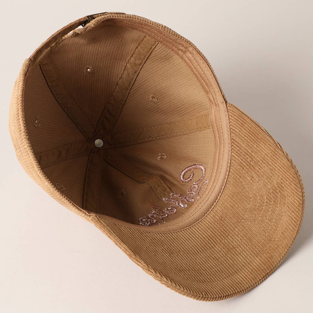 Caffeine Queen Letter Embroidery Corduroy Cap
