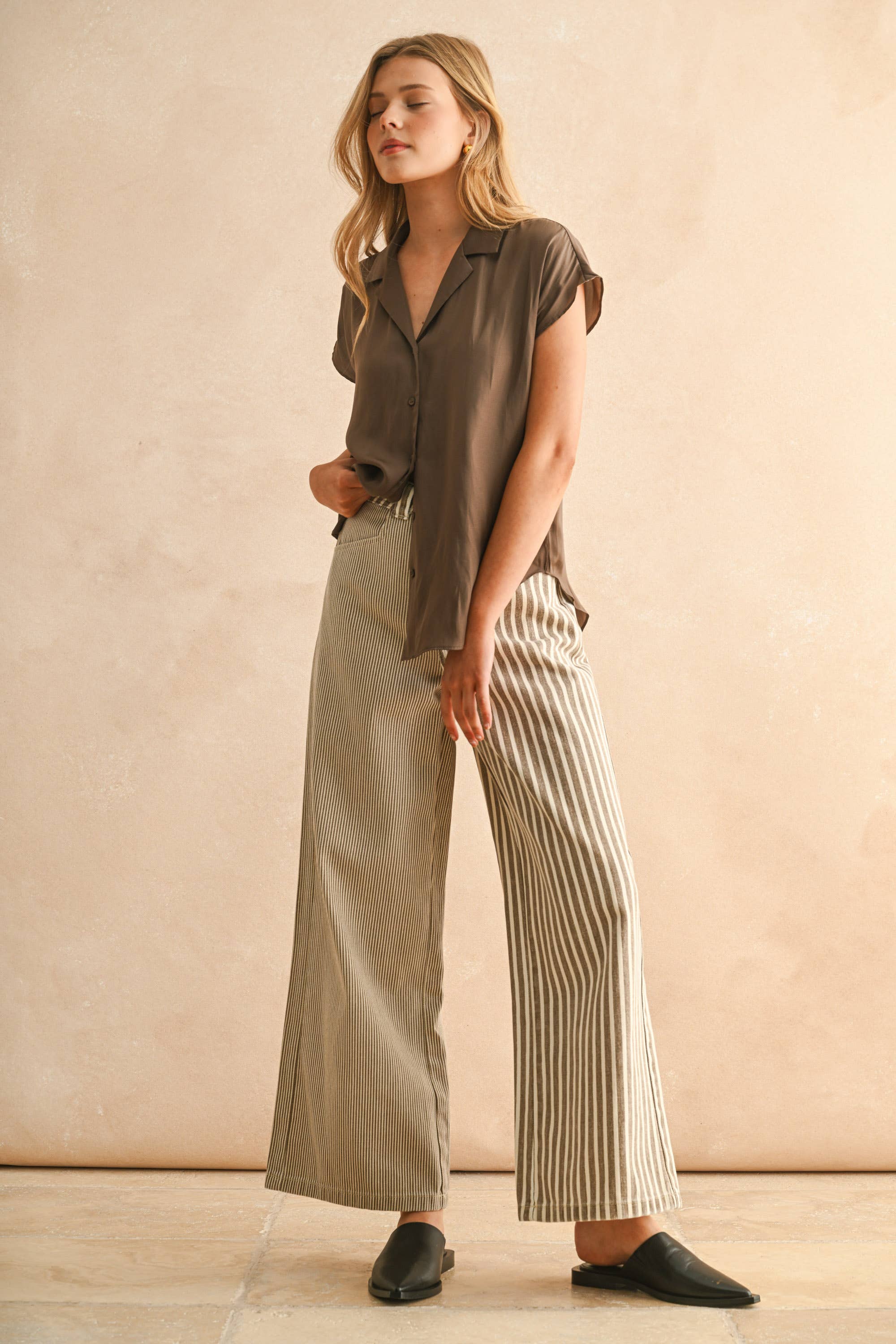 Bailey STRIPE FABRIC MIXED PANTS