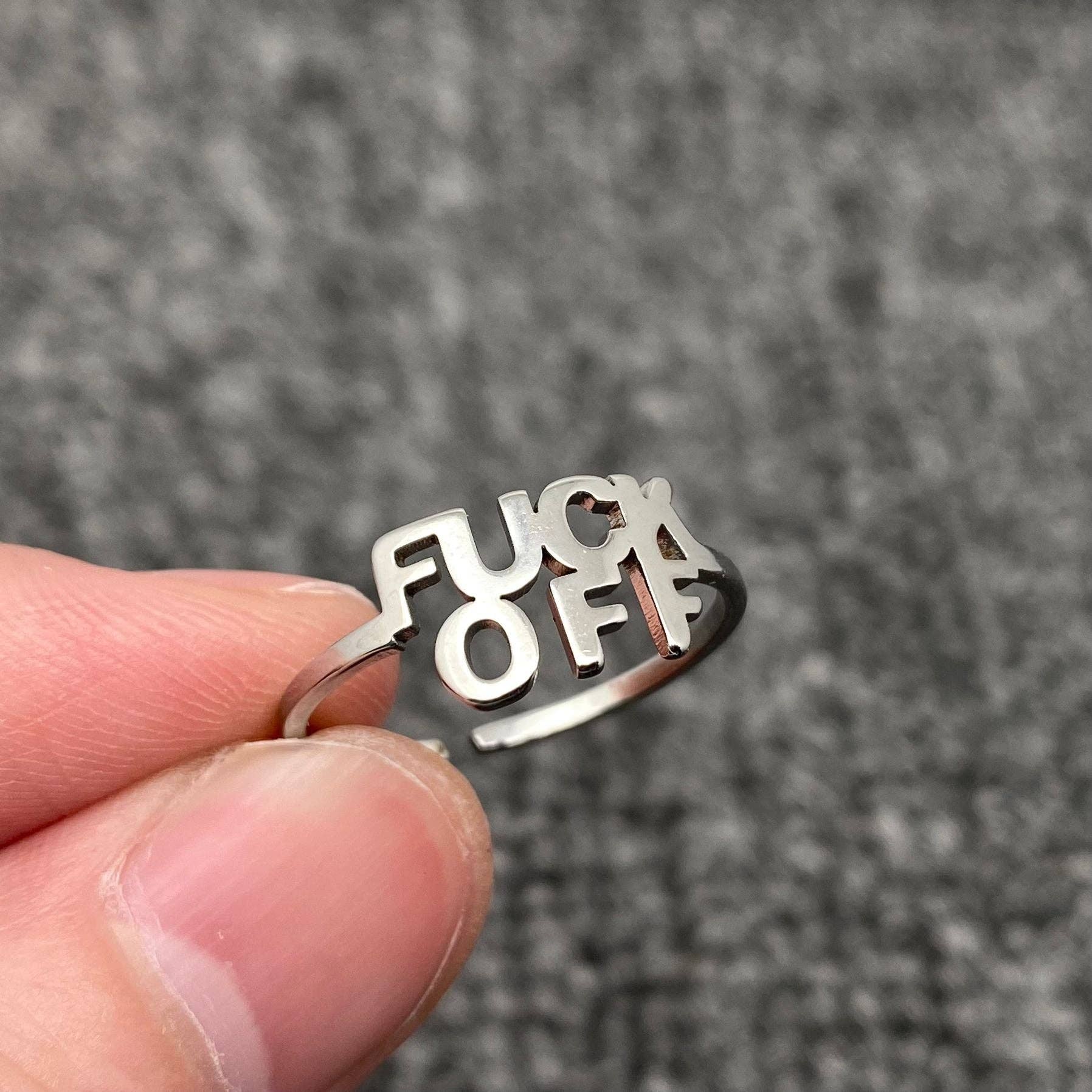 Gold Plated Stainless Steel 'FUCK OFF' Adjustable Ring