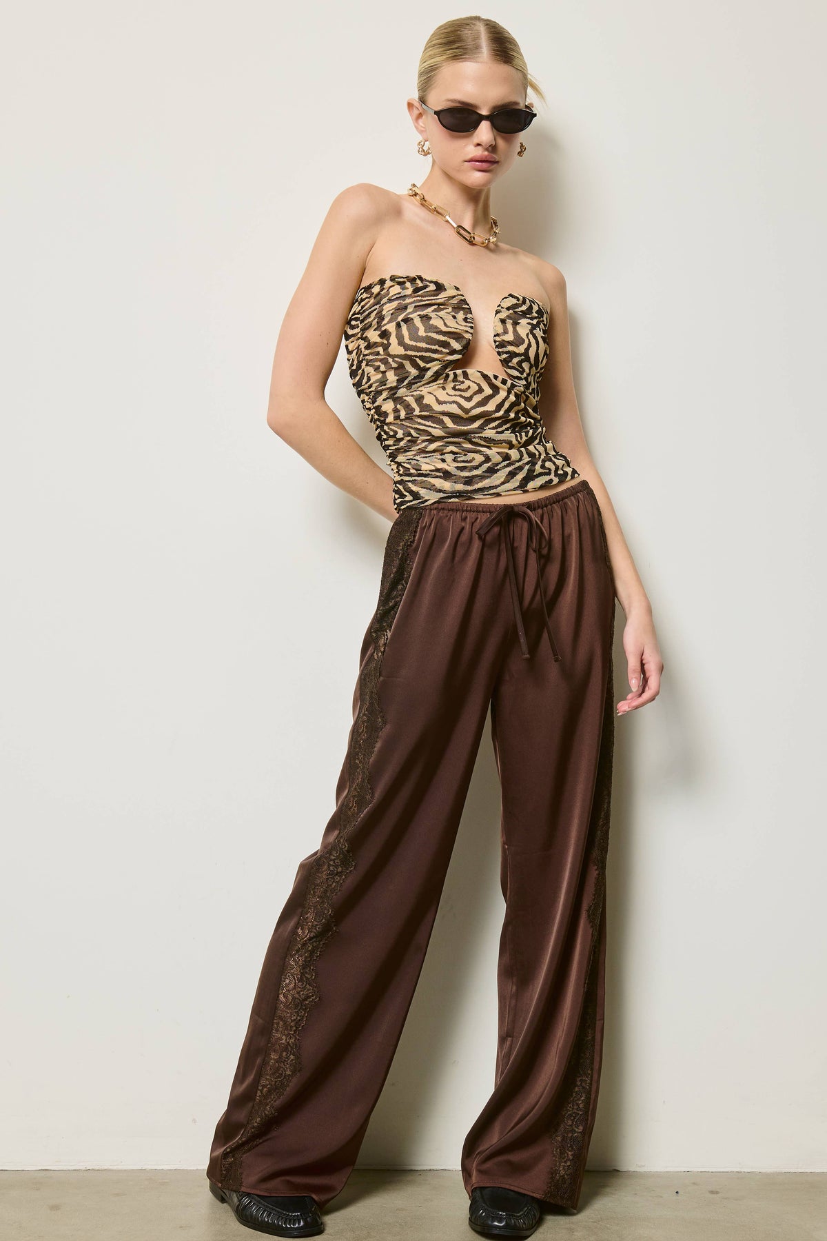 Eden Lace Side Panel Satin Wide Leg Pants