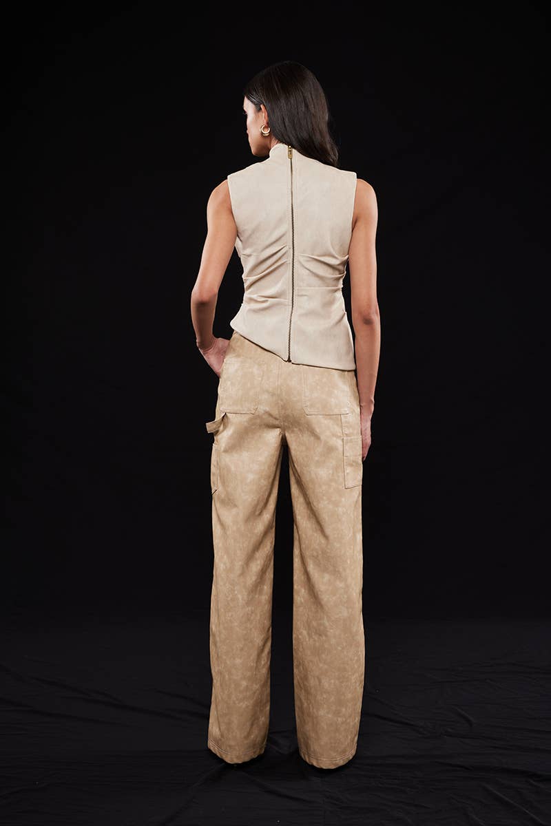 ASYMMETRIC PLEATHER MOCK NECK SLEEVELESS TOP-TI6804FO
