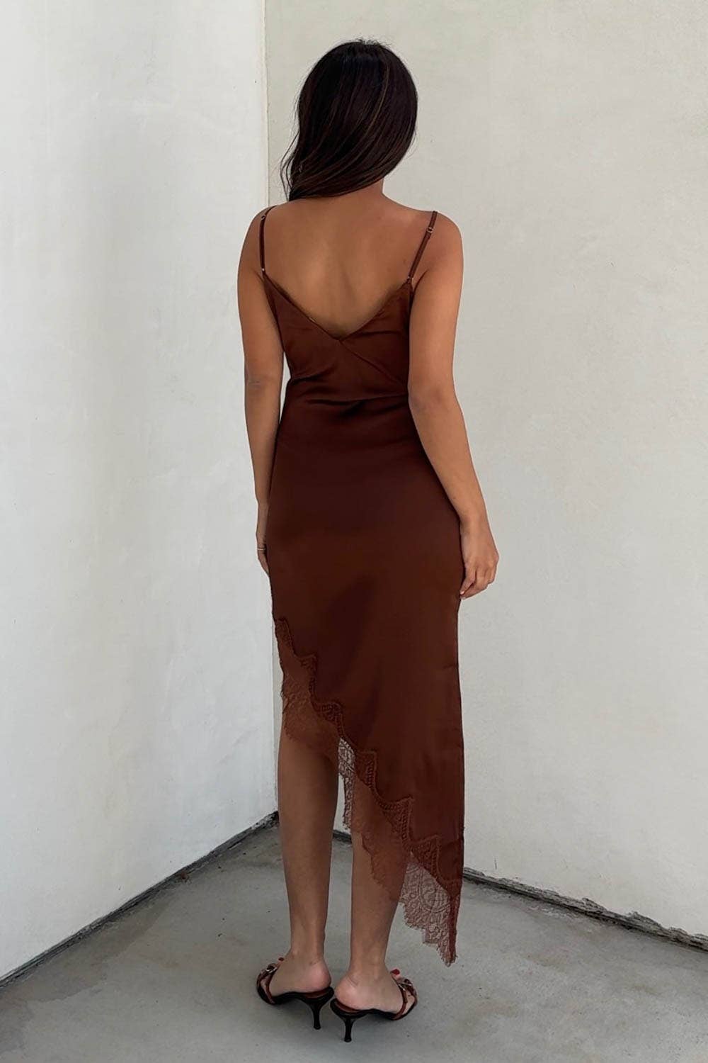 Kaelie Satin Asymmetrical Hem Lace Dress