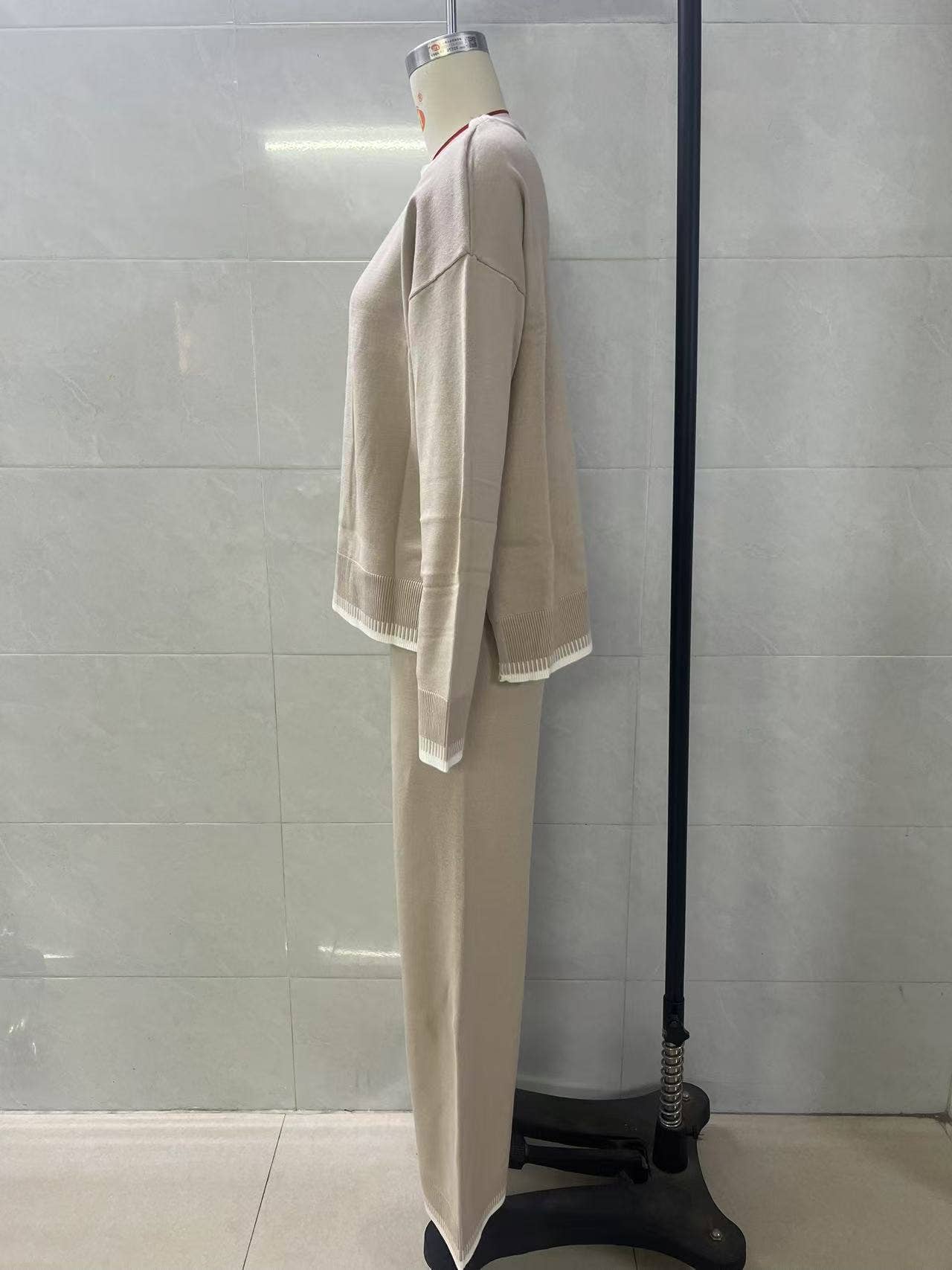 Two-piece of color-blocking sweater and trousers