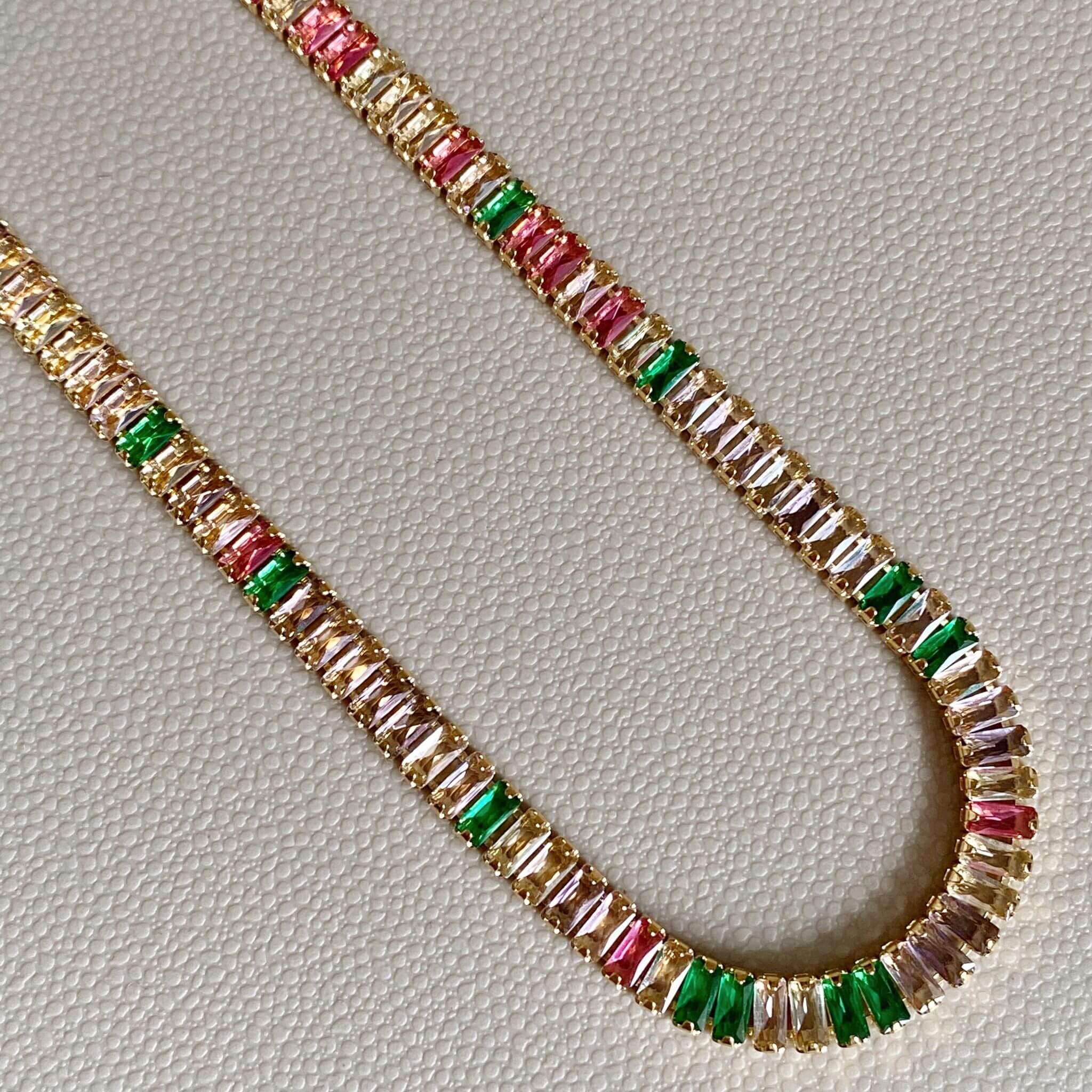 18k Gold Filled Colorful Cubic Zirconia Choker Necklace