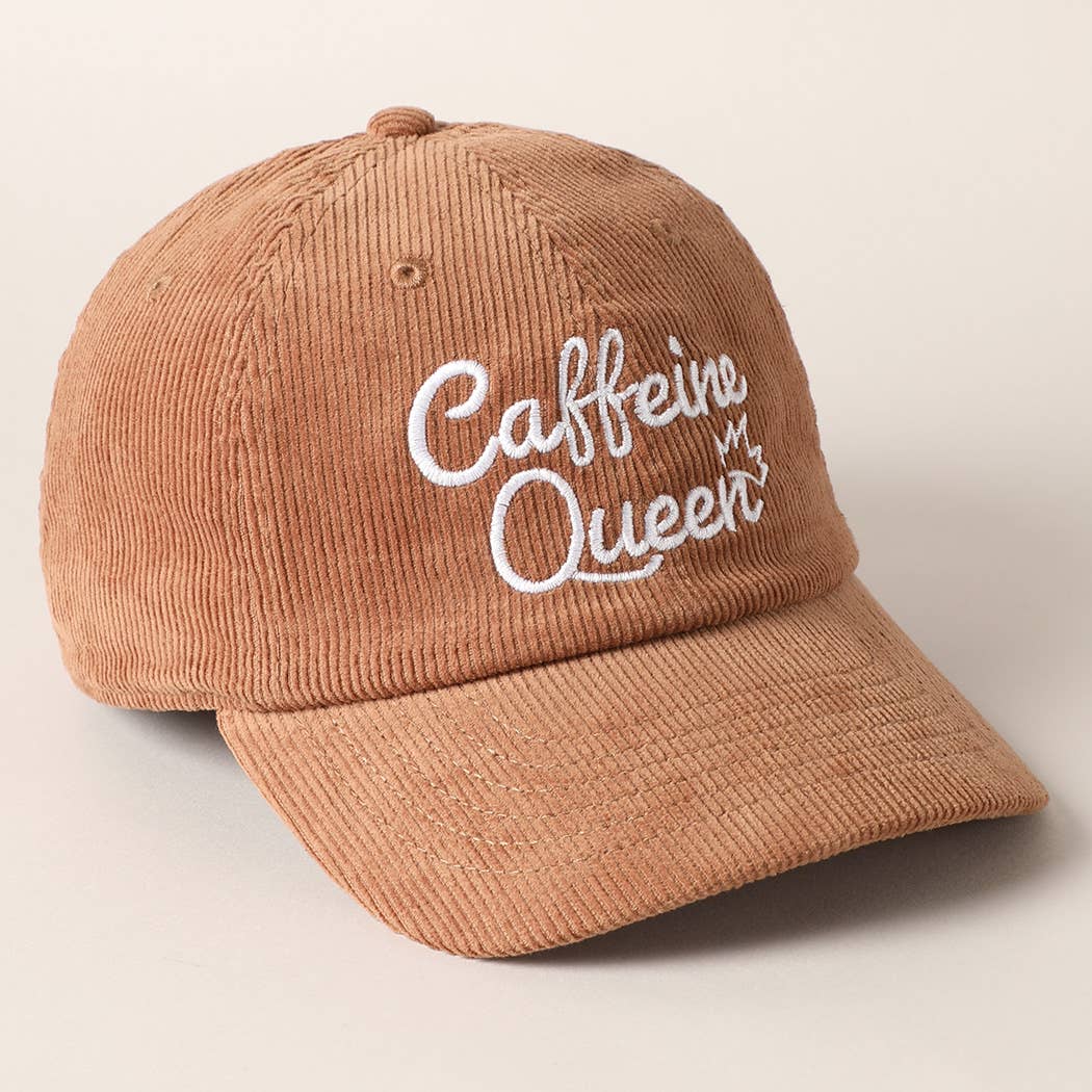Caffeine Queen Letter Embroidery Corduroy Cap