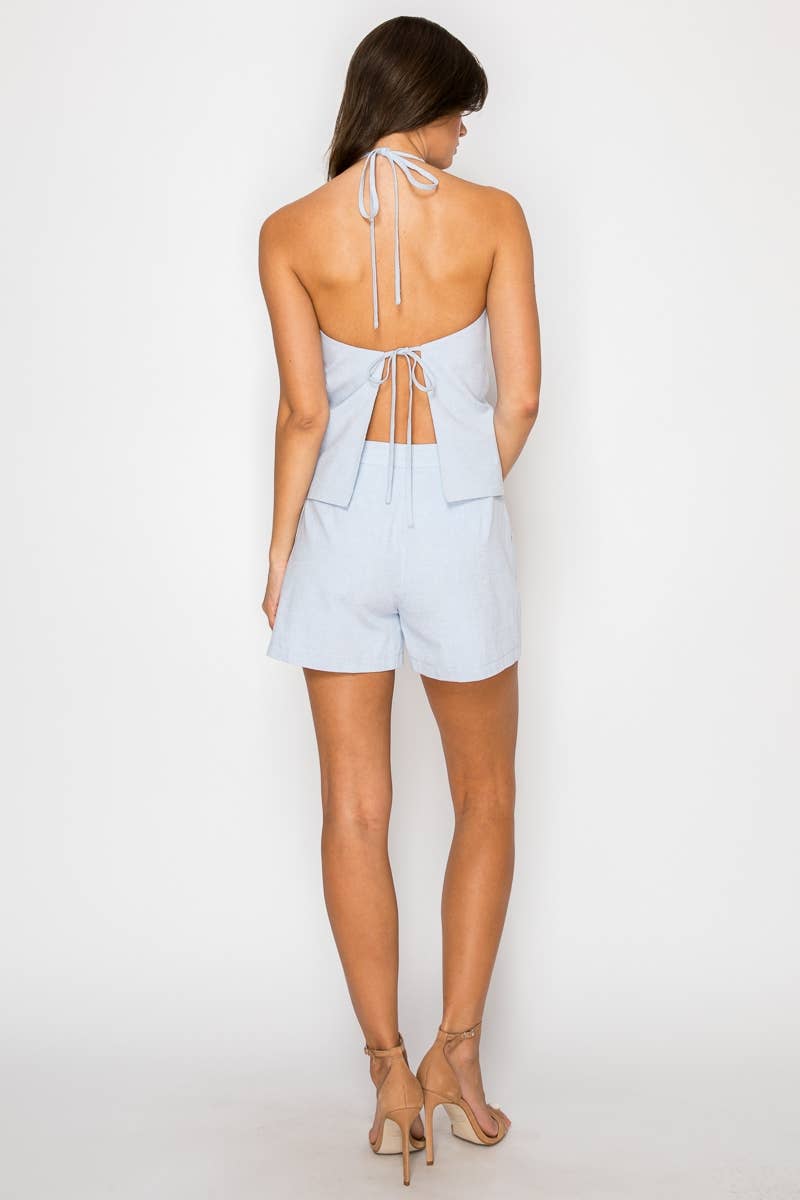 Asher TWO-TONE TEXTURE WOVEN HALTER NECK TOP