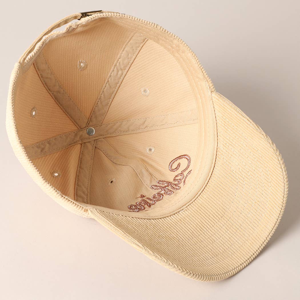 Caffeine Queen Letter Embroidery Corduroy Cap