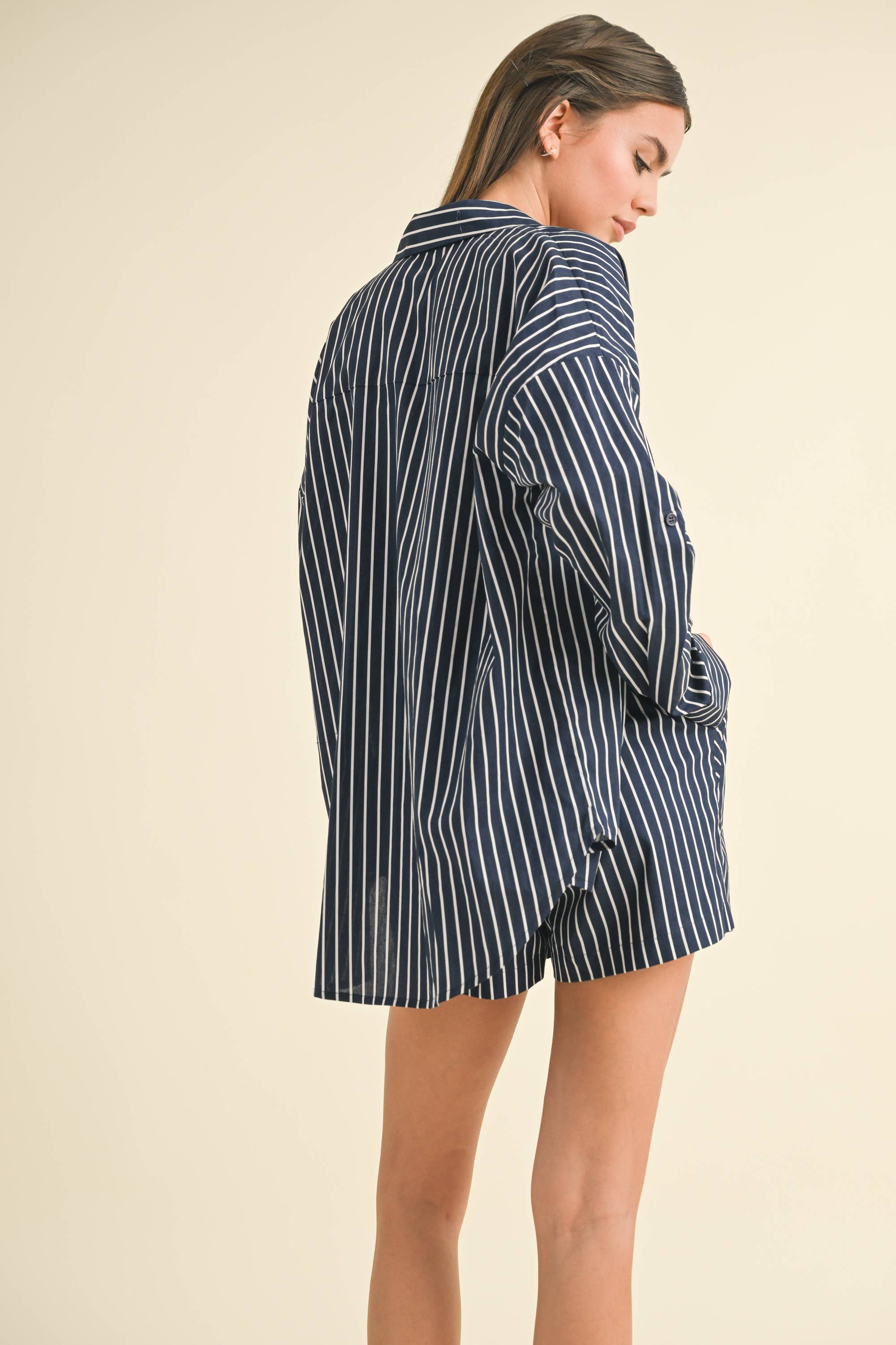 Charlie STRIPED BUTTON DOWN LONG SLEEVE AND SHORTS SET