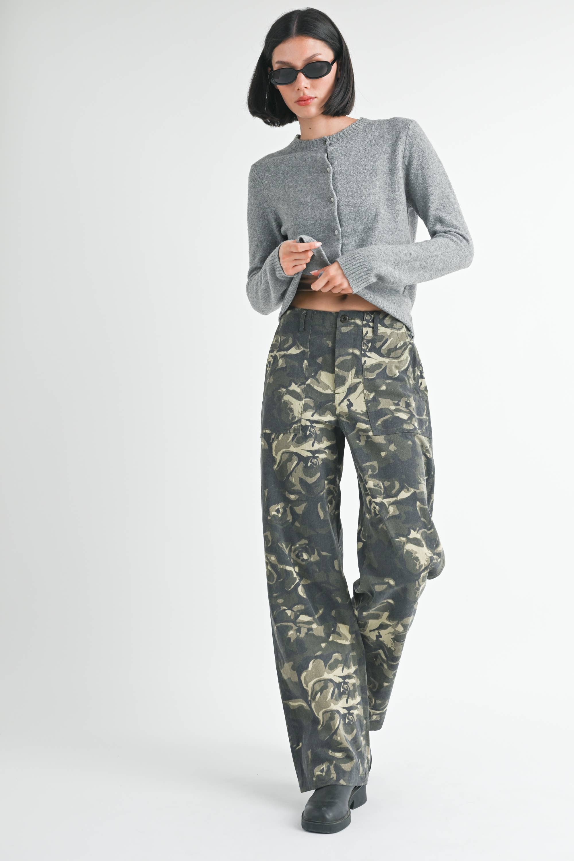 Vintage camo STRAIGHT LEG PANTS WITH POCKETS